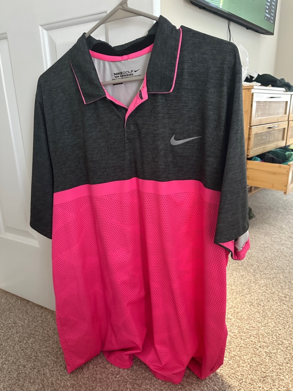 Nike Men's Charcoal and Hot Pink Golf Polo